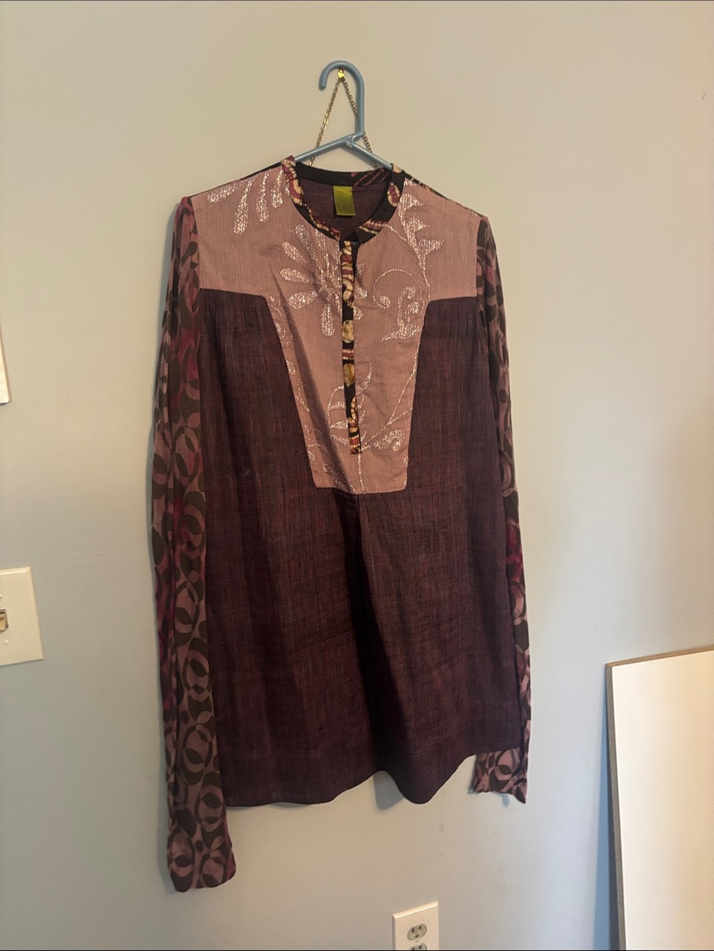 Long-Sleeve Tunic Shirt in Plum and Mauve